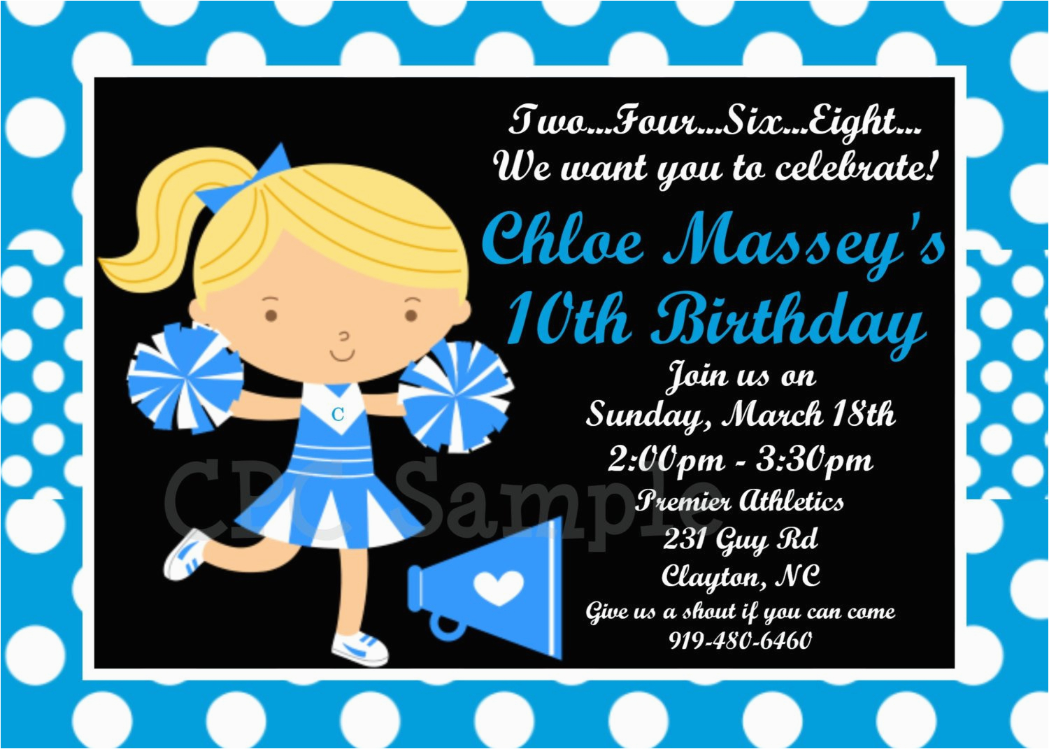 cheerleader birthday invitation cheer