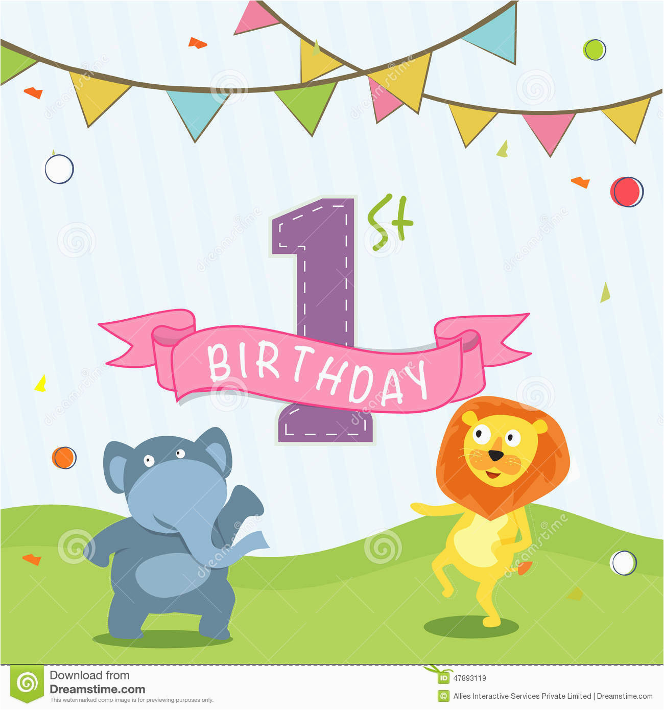 stock illustration kids st birthday celebration invitation card design party flag cartoon animals image47893119