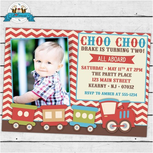 vintage choo choo train birthday party photo invitation