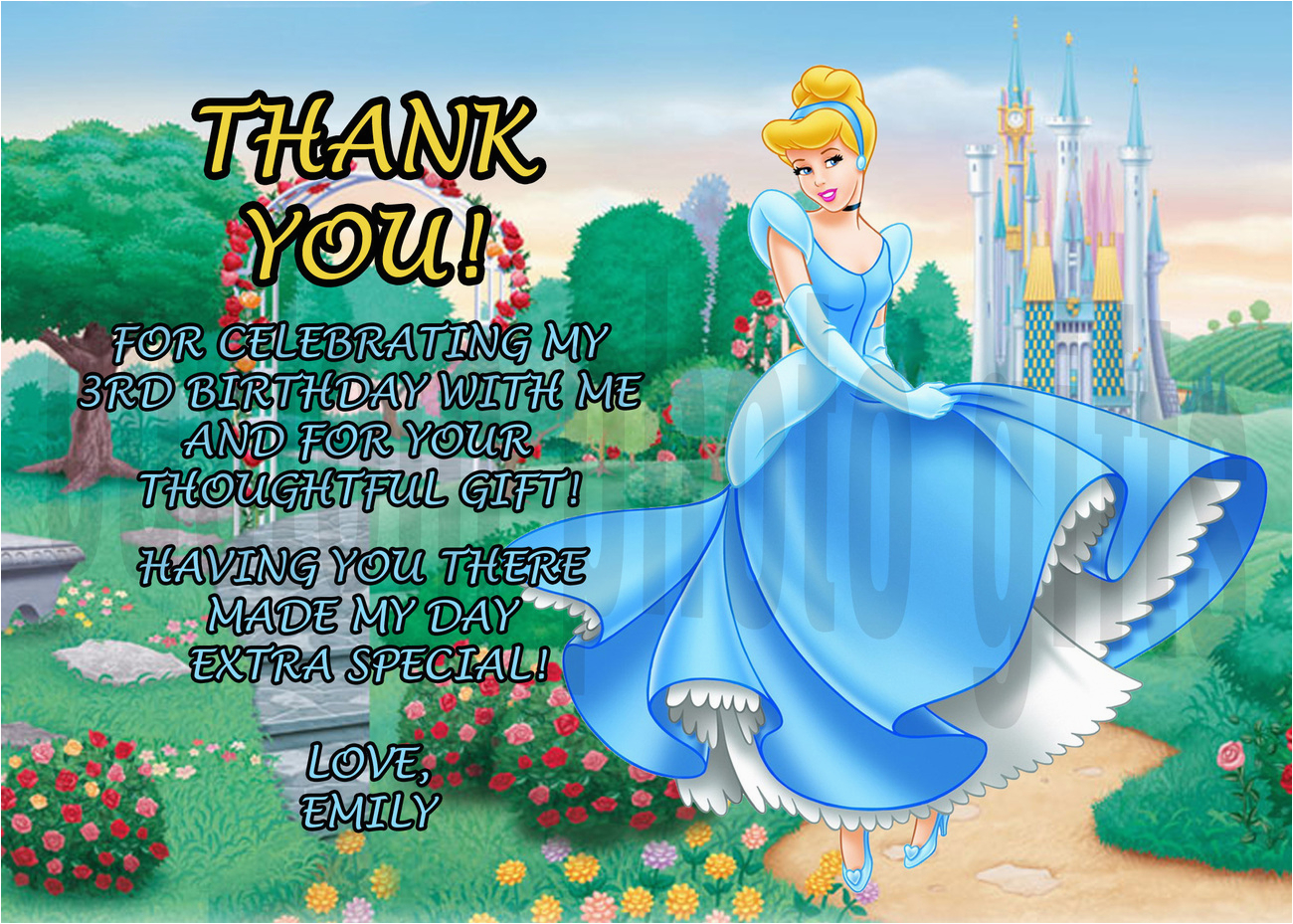 personalized disney cinderella birthday thank you card