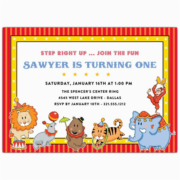 circus animals first birthday invitations p 643 75 393