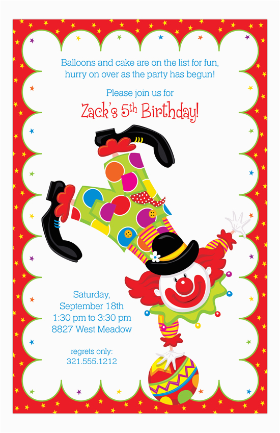 Clown Birthday Party Invitations Party Clown Kids Birthday Invitations Polkadotdesign Com