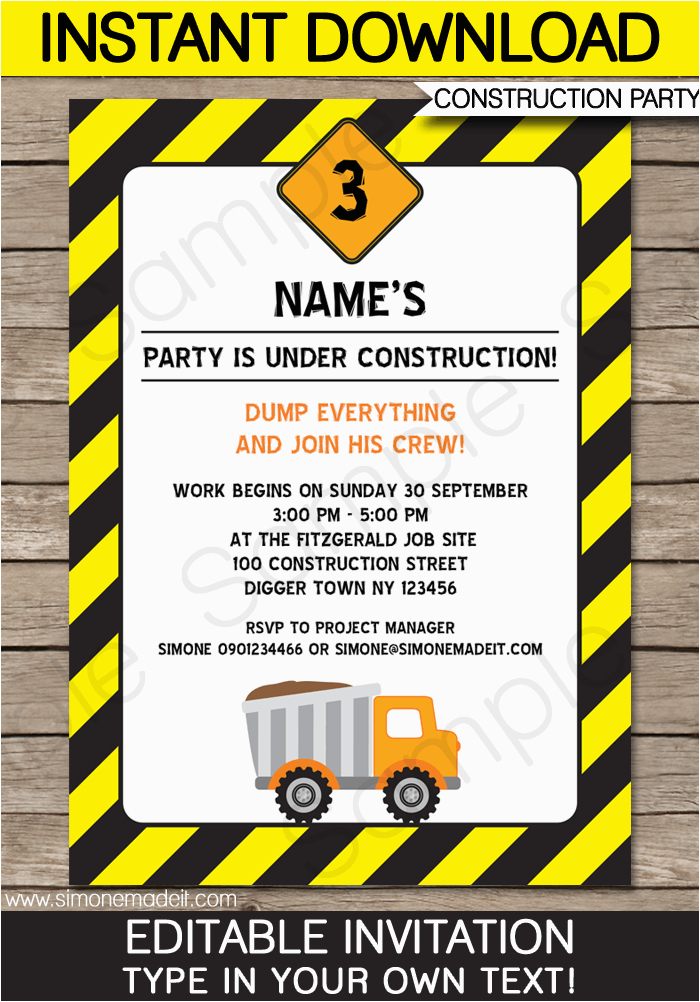 construction party invitations template birthday