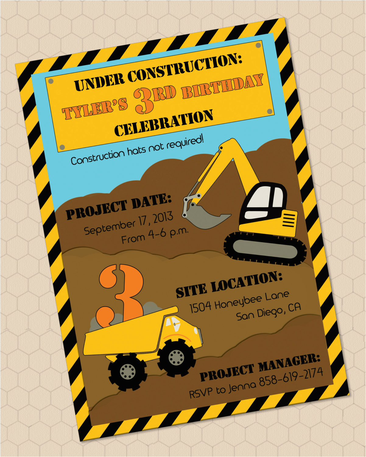 construction themed birthday invitation