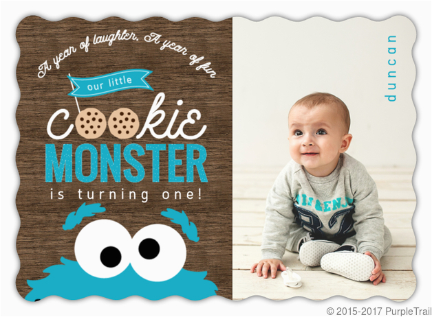 cookie monster photo first birthday invitation