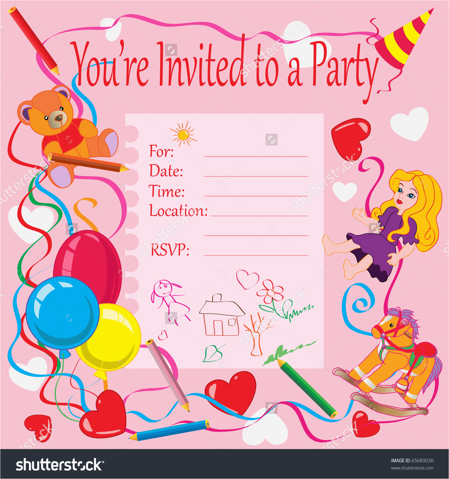 stock vector birthday party invitation card perfect sample template designing pink color background ballons motive format