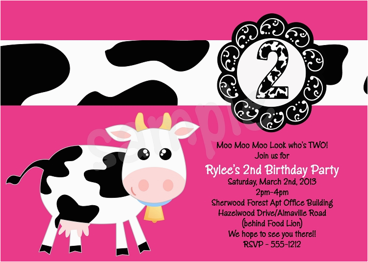 cow birthday party invitations p 2291