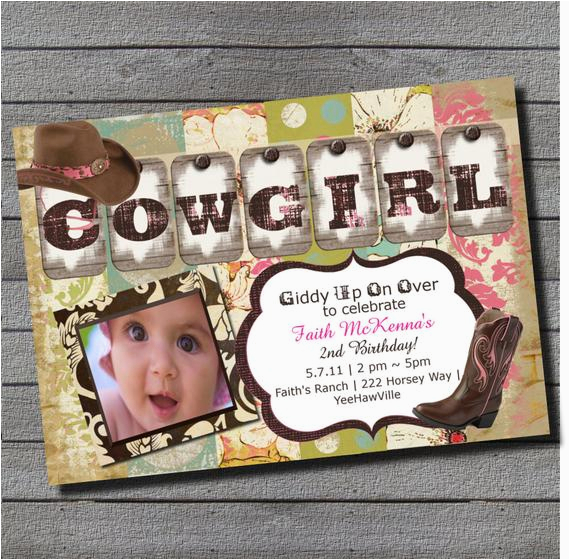 boho cowgirl birthday invitation 1st birthday or any age pink