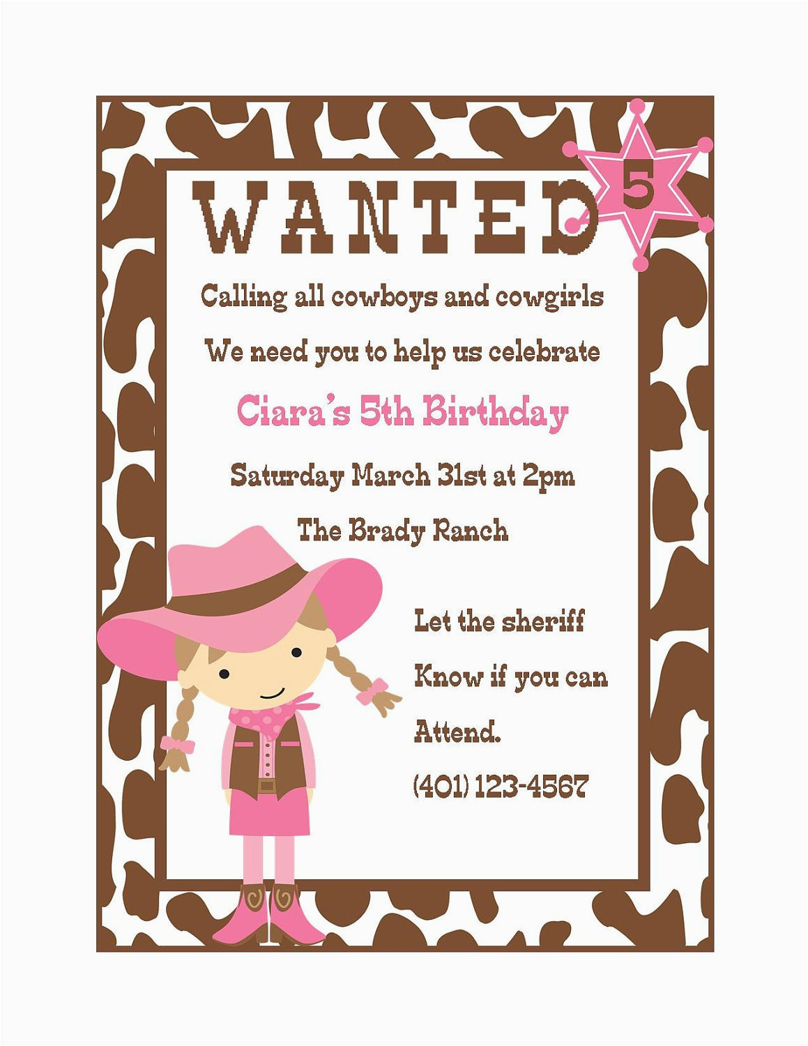 cowgirl birthday invitation digital file