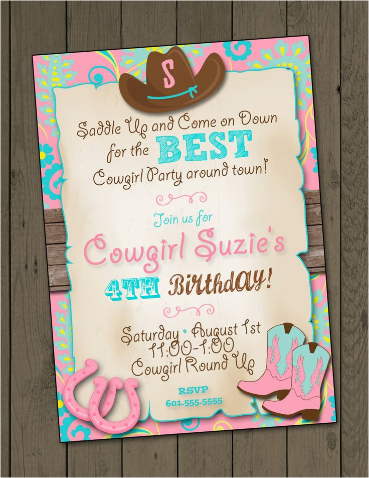 cowgirl invitation cowgirl birthday party invitation