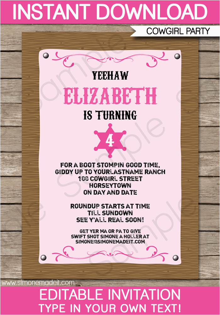 cowgirl party invitations template birthday party