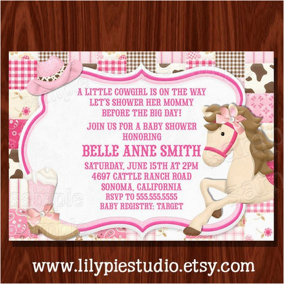 new cowgirl themed baby shower birthday invitation by