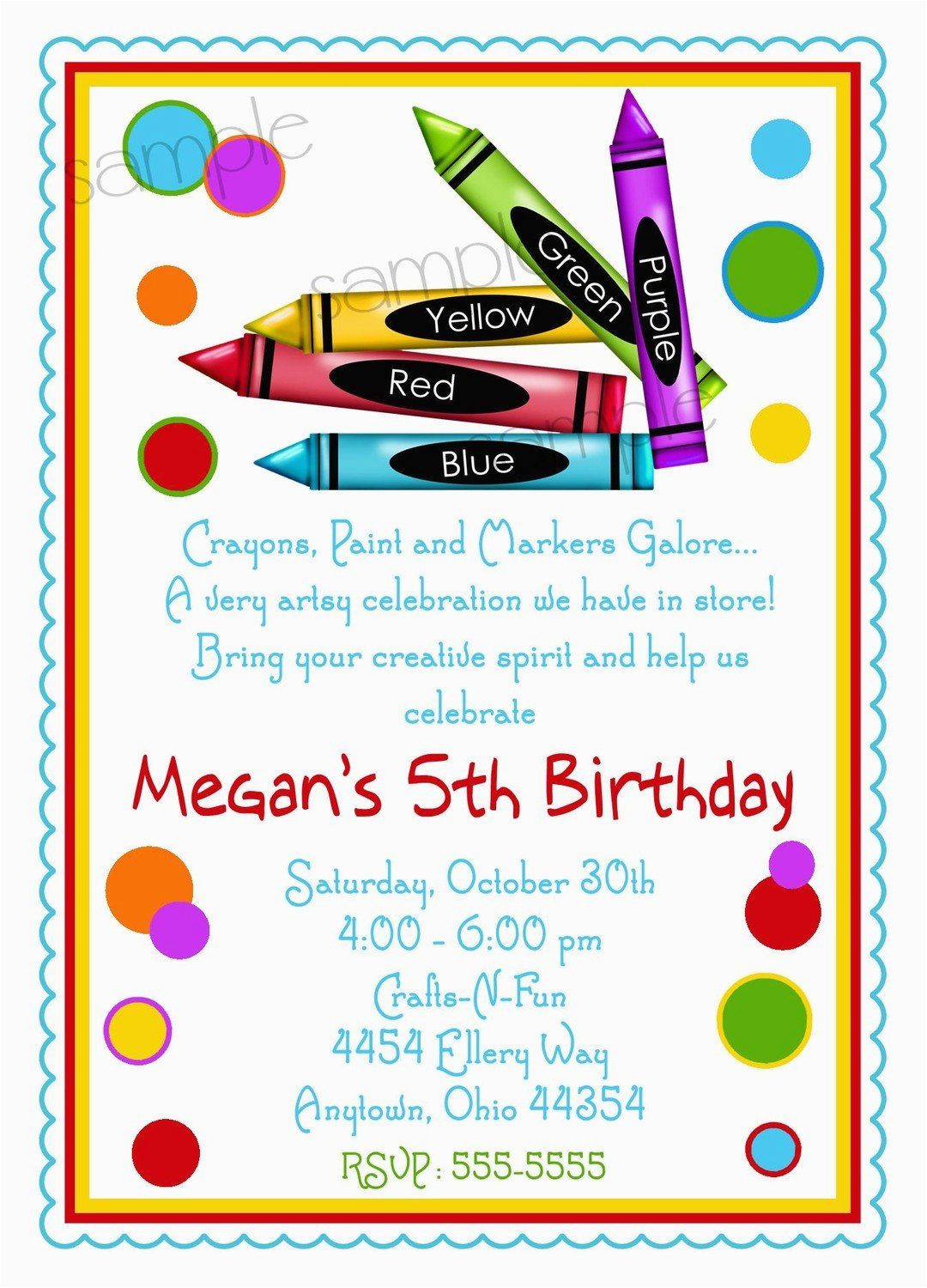 art party invitations crayon invitations