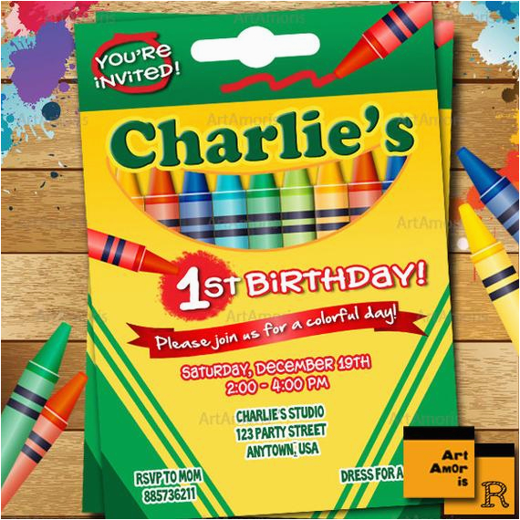 Crayon Birthday Party Invitations Crayon Birthday Invitation Crayon Party Invitation Crayola