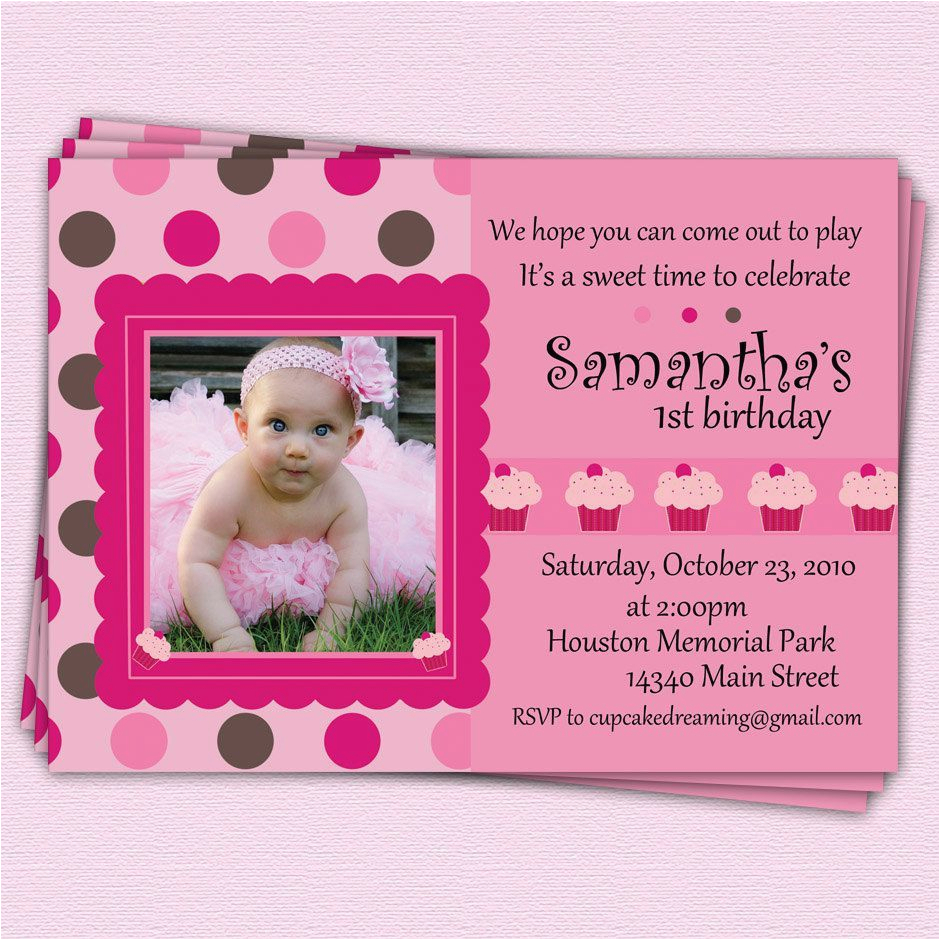 cupcake 1st birthday invitations girl