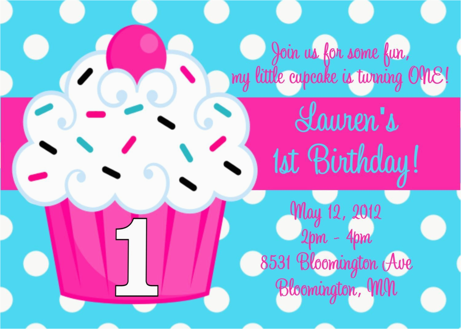 cupcake themed 1st birthday invitations