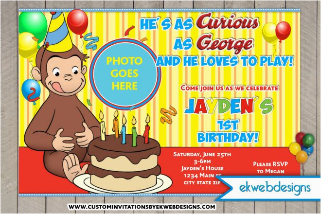 curious george birthday invitations custom photo invite