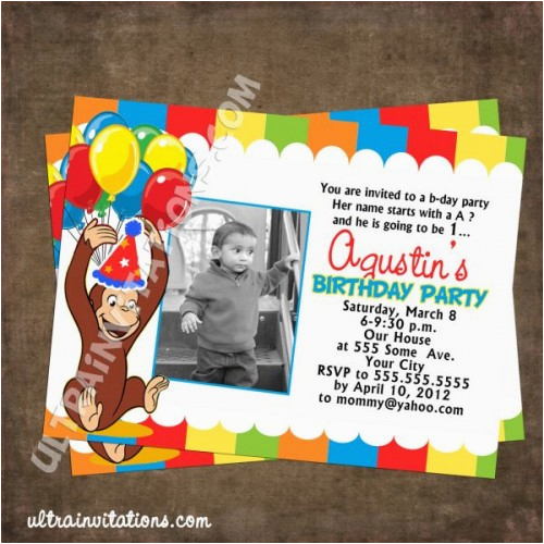 personalized curious birthday party invites photo invitations