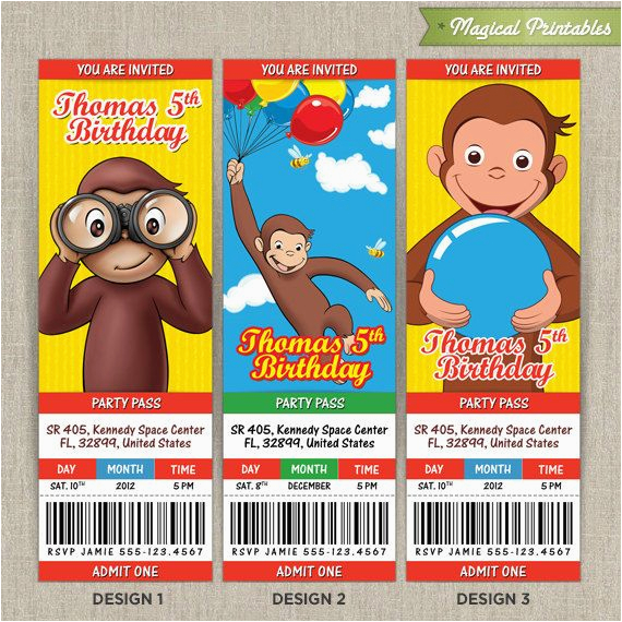 personalized curious george birthday ticket invitation