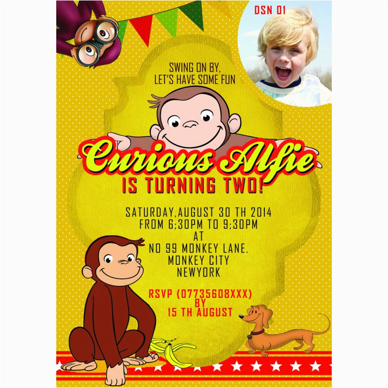 personalized curious george party invitations thank you