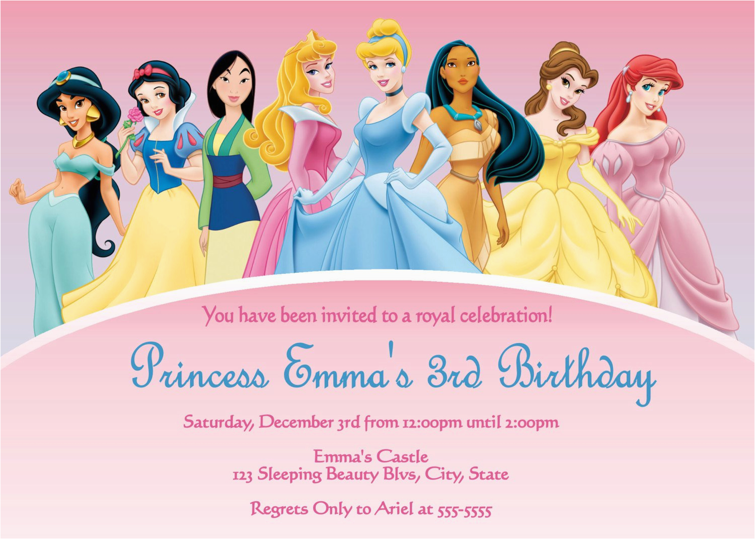 Custom Disney Princess Birthday Invitations Disney Princesses Birthday Invitations Disney Princess
