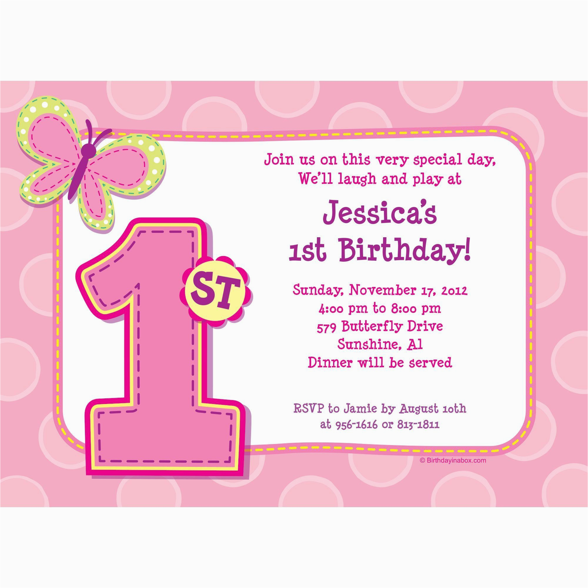1st birthday girl personalized invitation each