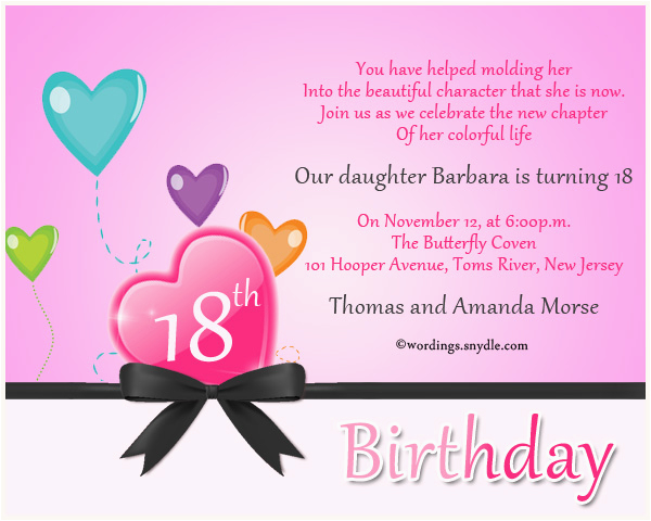 Daughter Birthday Invitation Sms 18th Birthday Party