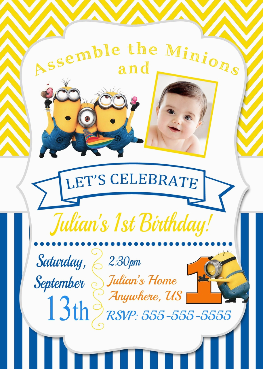 despicable me minions birthday invitations chevron