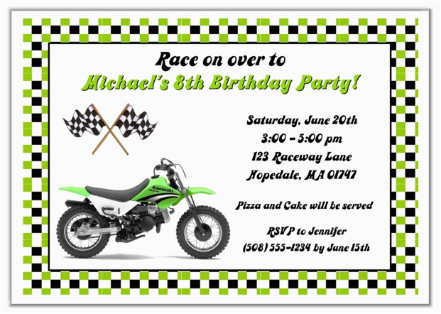dirt bike birthday party invitations green