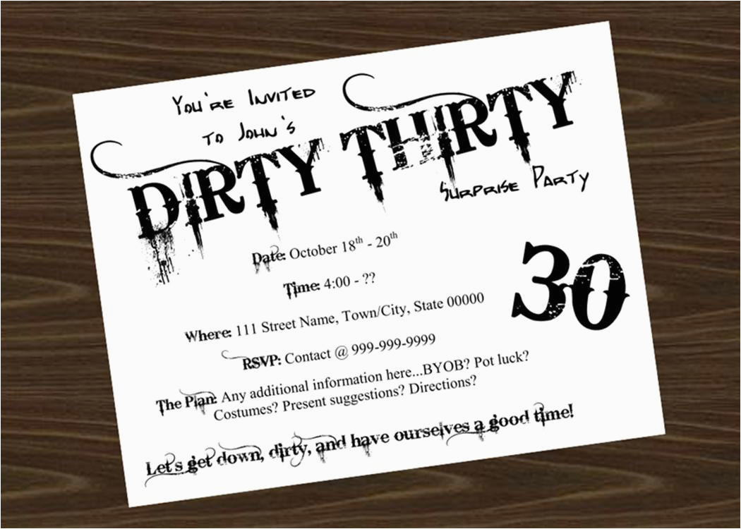 Dirty 30 Birthday Invitations Dirty Thirty Birthday Party Invitation By