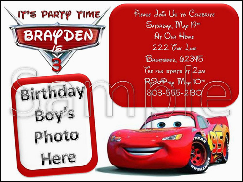 disney cars custom photo birthday invitation