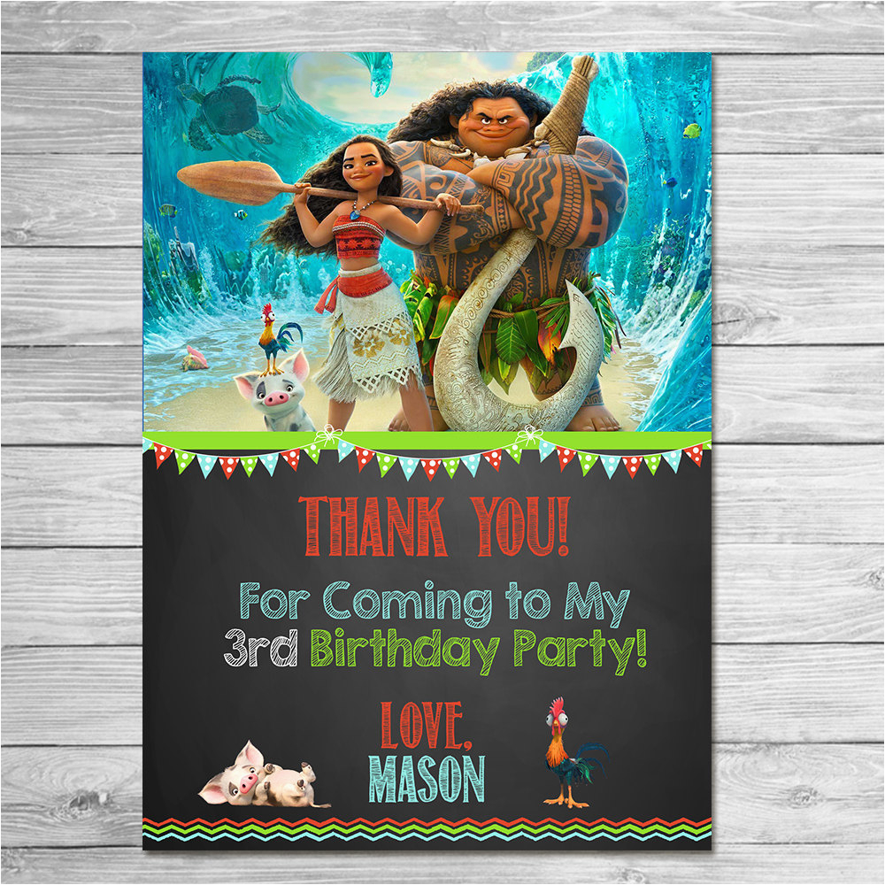 disney moana thank you card chalkboard moana maui birthday