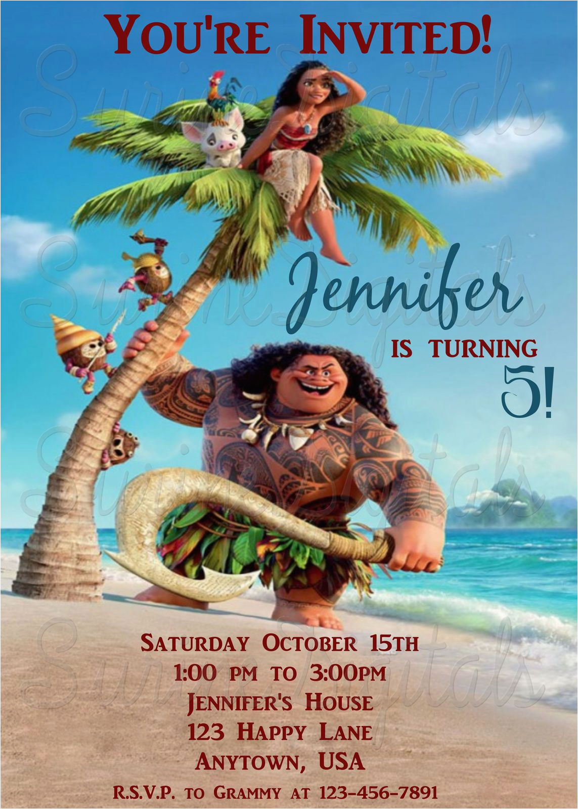 moana birthday party invitation disney movie party invite