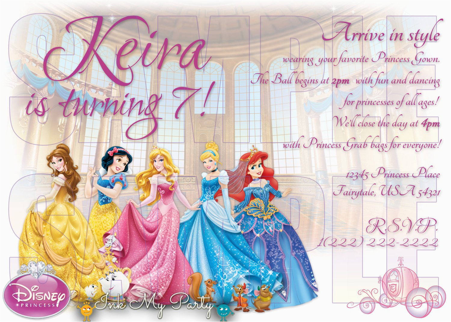 disney princess 1st birthday invitations