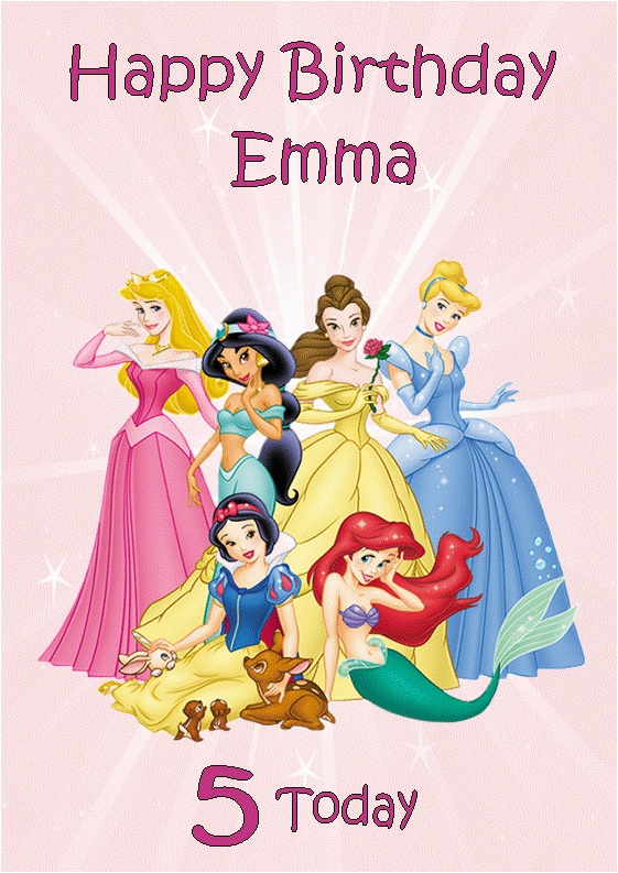 Disney Princess Happy Birthday Card Personalised Disney Princess ...