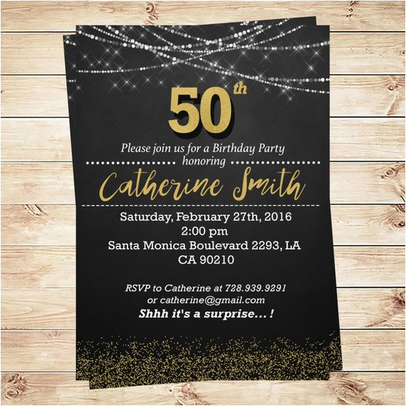 black gold 50th birthday party invitations