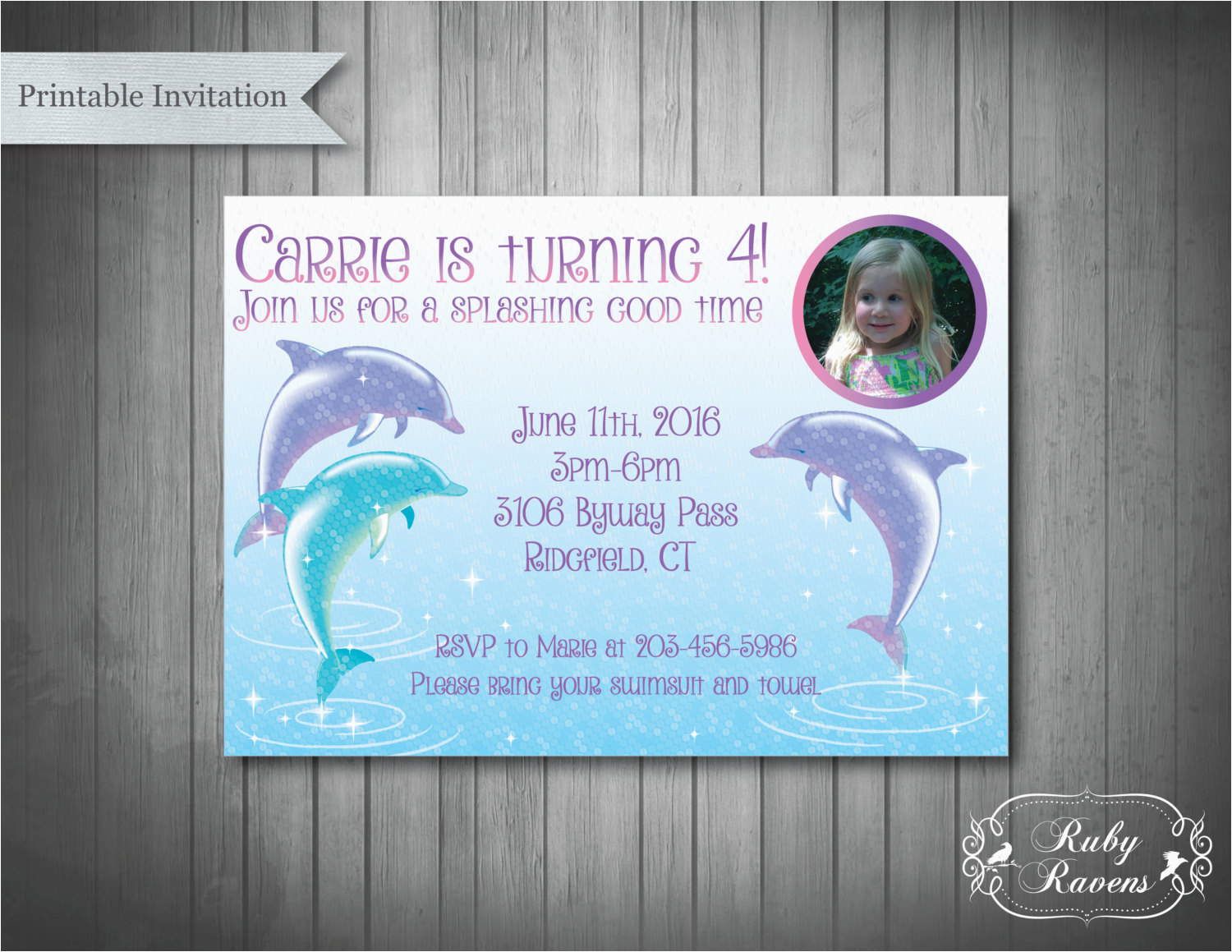 dolphin invitation pool birthday party