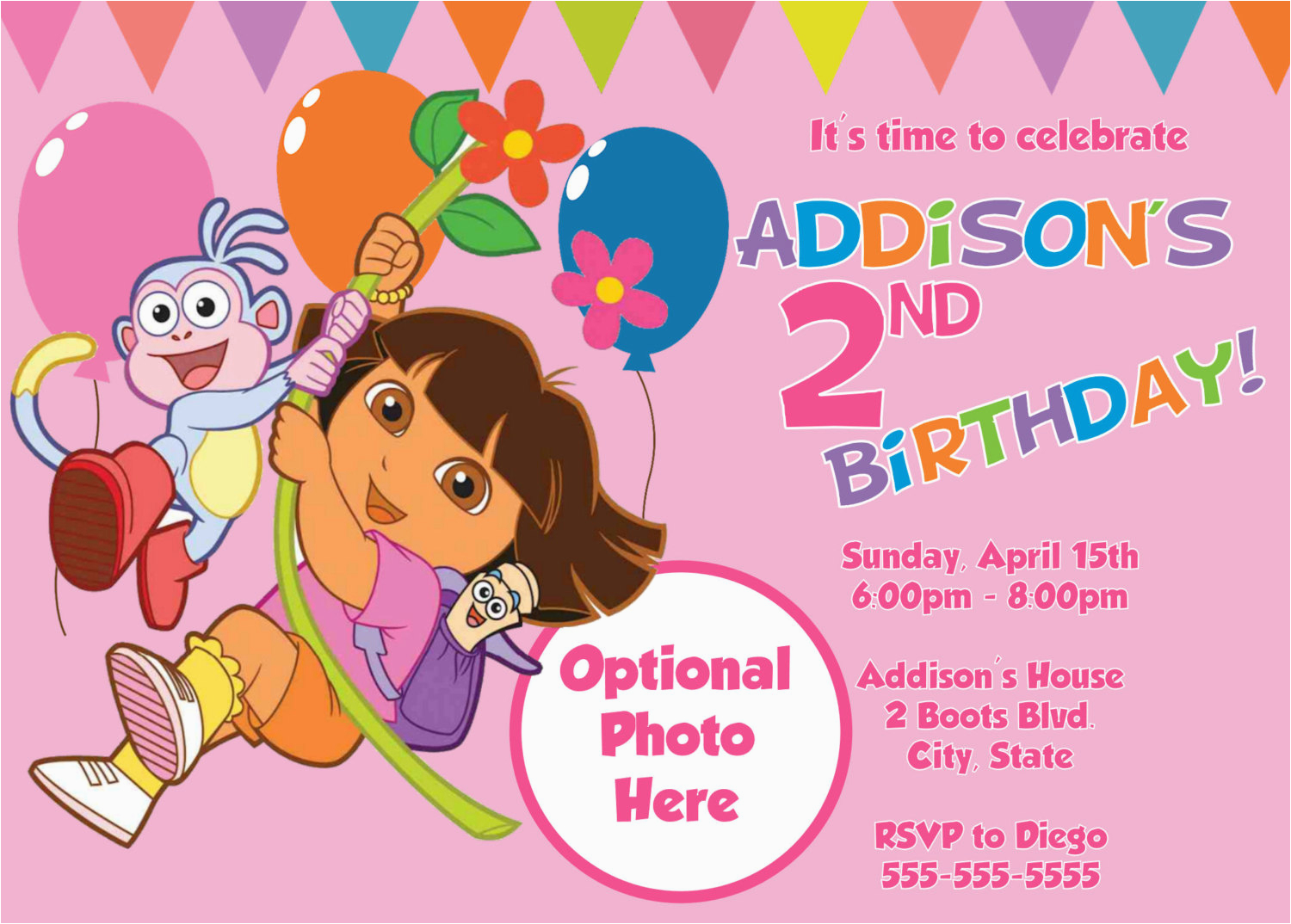free 1st dora birthday invitations wording