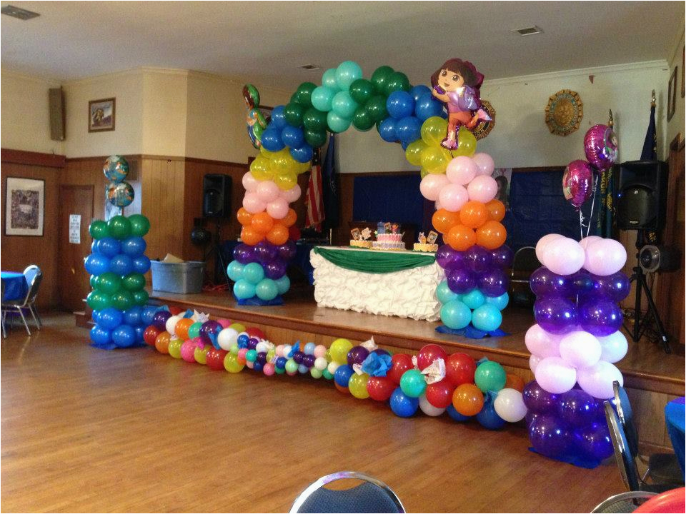 party decoration and birthday cake in dora birthday party ideas