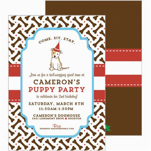 puppy party double sided invitation red 477