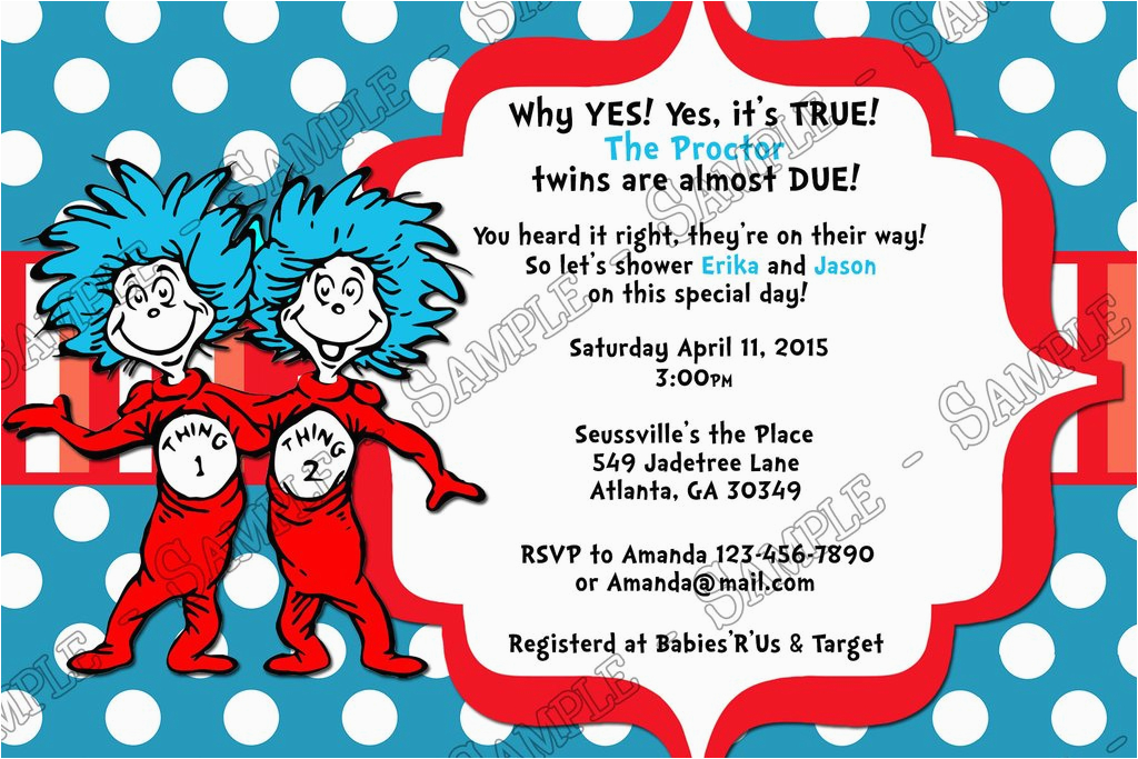 Dr Seuss Twin Birthday Invitations Novel Concept Designs Dr Seuss Thing ...