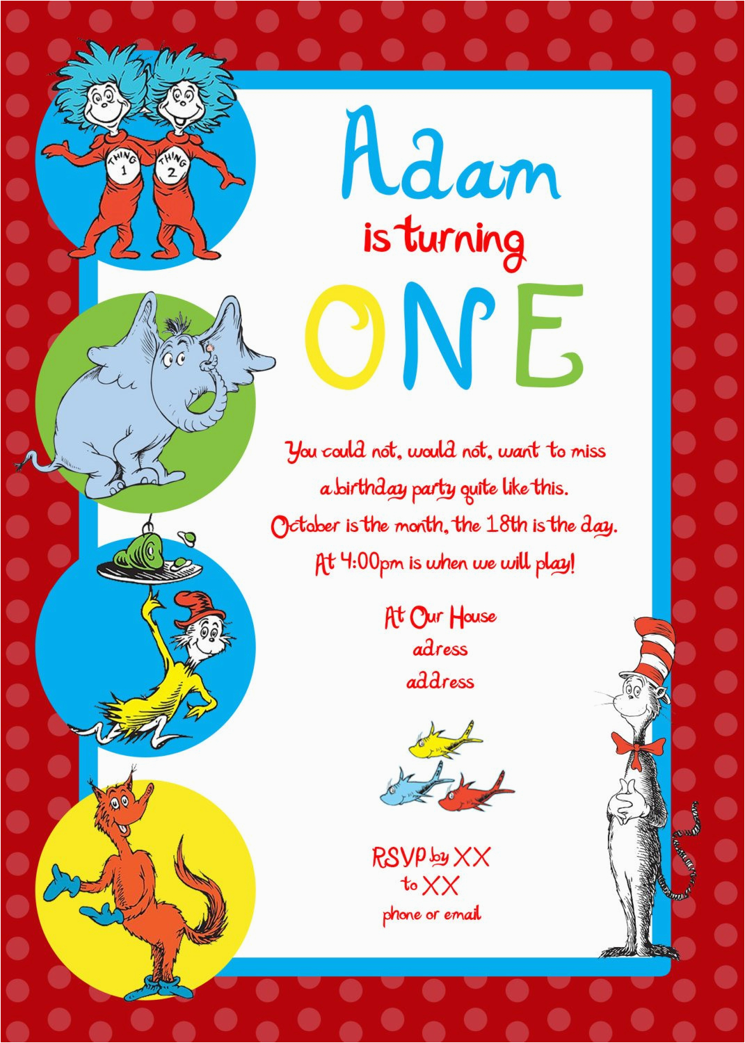 dr seuss first birthday party invitation by sdgraphicdesign