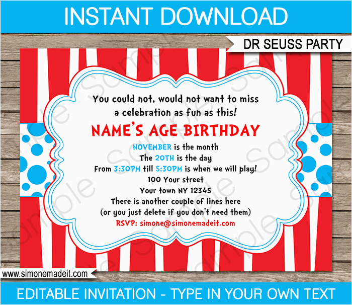 dr seuss party invitations birthday party template