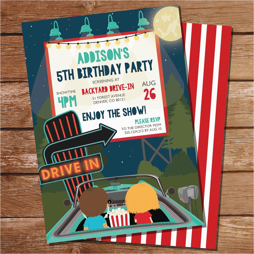 drive in movie party invitation drive in party