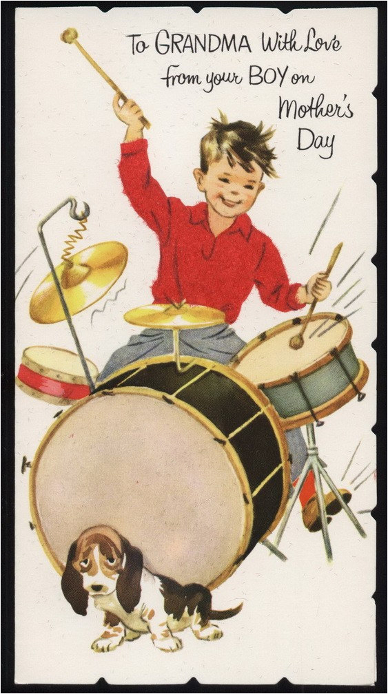 vintage drum set hound dog greeting card