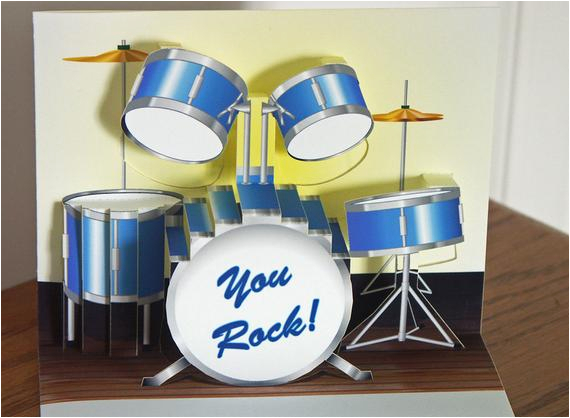 pop up blue drum set birthday card you