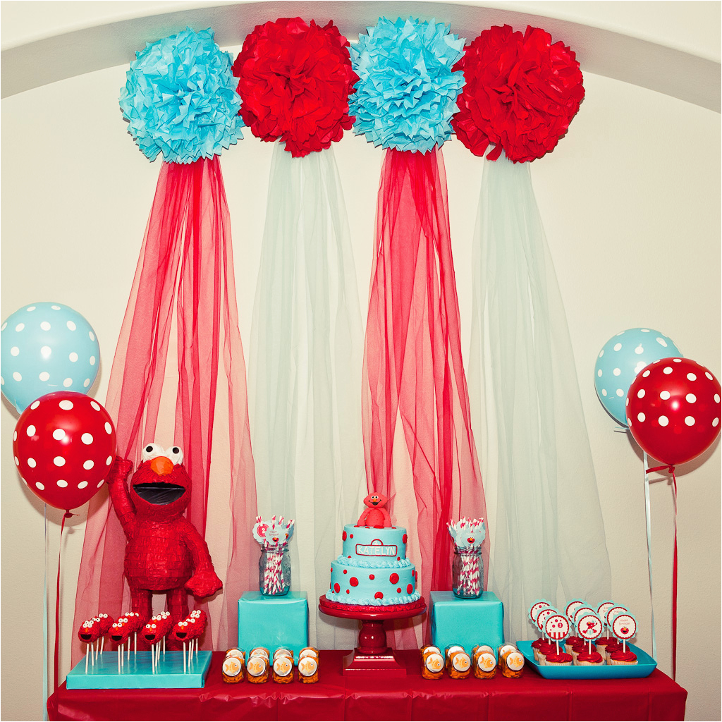 red and turquoise elmo party