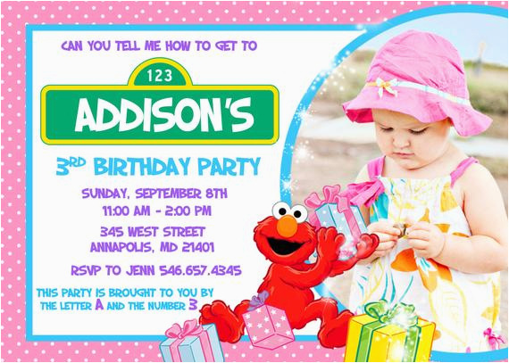 elmo birthday party pink girl invitation
