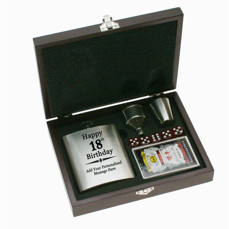 engraved 18th birthday hip flask design gift set by