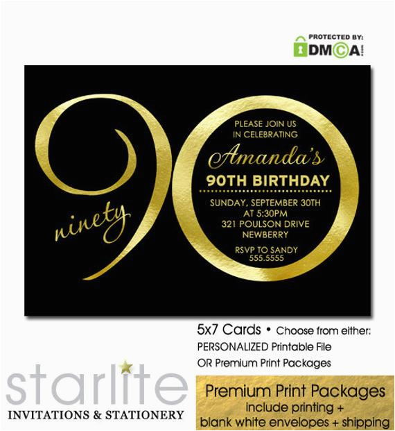 90th birthday invitation black and gold 90 years any age